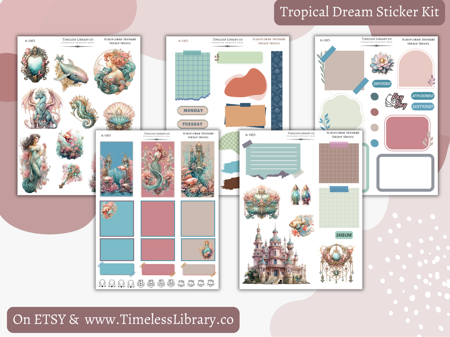 Watercolour Mermaid Vertical Sticker Kit